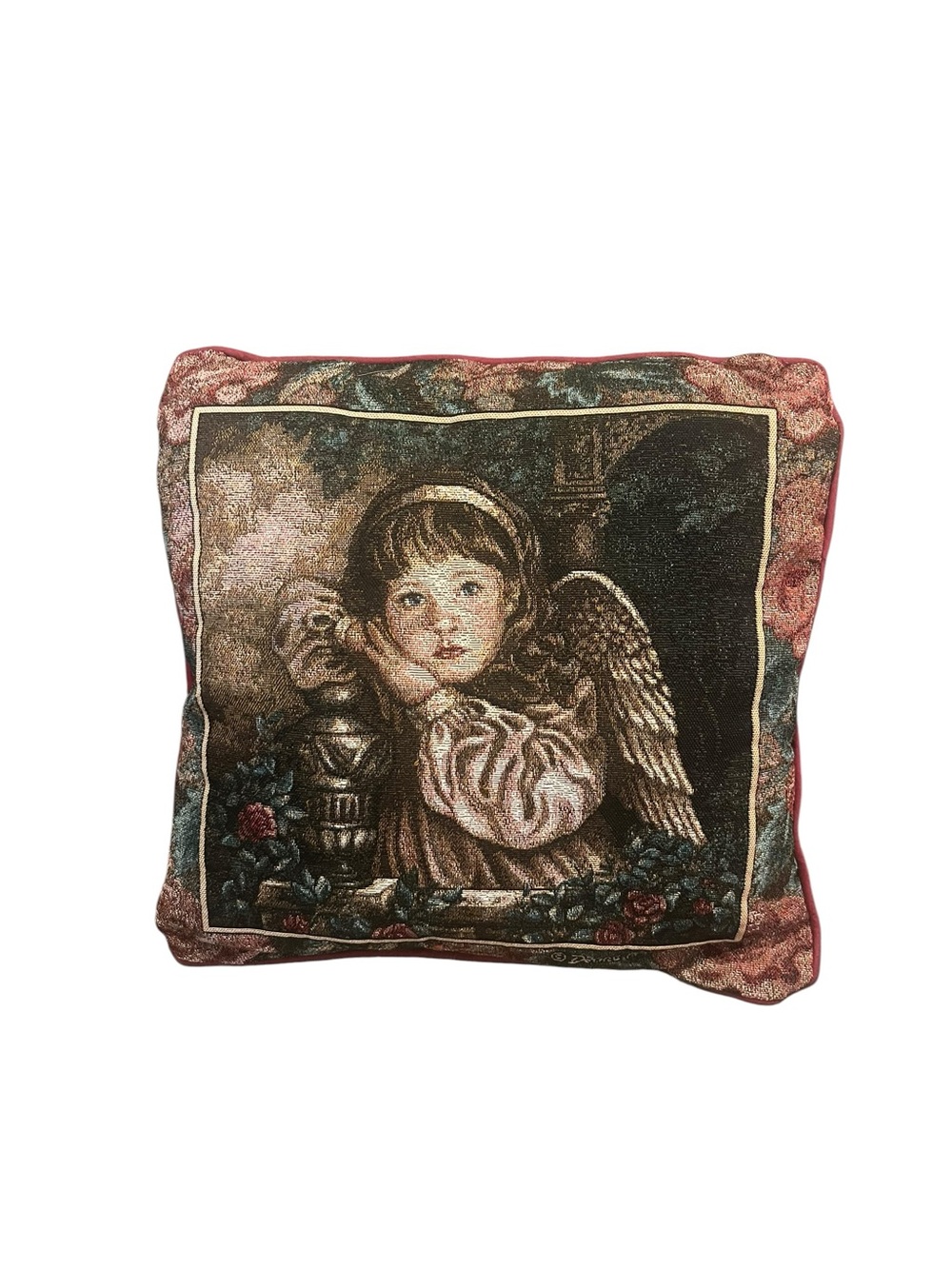 Angel & Roses Tapestry Throw Pillow Donna Richardson Vintage Angelic Decor
